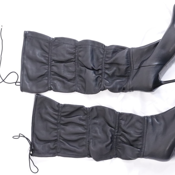 Paolini Designer Leather pointed toe high heel black over the knee boots US 8 - Picture 7 of 16